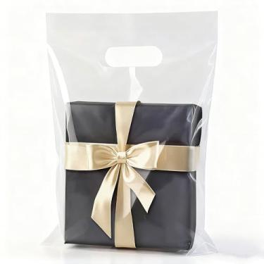 Imagem de KEEPARTY 60 sacos plásticos transparentes com alças 30,5 x 38 cm, perfeitos para varejo e mercadorias, sacolas de presente transparentes para boutiques e pequenas empresas, sacolas de agradecimento e