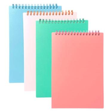 Imagem de YIHUANYIFA Steno Cadernos espirais encadernados na parte superior 80 folhas de esteno capas de plástico grossas para escrever notas em listas, escola, escritório, casa (A5 4 peças de cores claras)