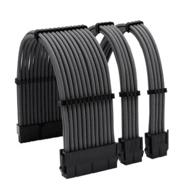 Imagem de Kit 3 Cabo Sleeved Extensor de Fonte, 300mm, Preto, Compatível com ATX 1 x 24 Pinos, EPS 1 x 4+4 Pinos, GPU 2 x 6+2 Pinos