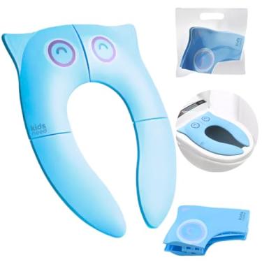 Imagem de Kids Need - Redutor De Assento Dobrável Infantil Para Vaso Sanitário - Portátil, Retrátil, Fácil De Guardar, Pequeno, Compatível Com Diversos Formato De Privada. Ideal Para Criança Usar Na Viagem, Passeio E Em Casa. Modelo Coruja (Azul)