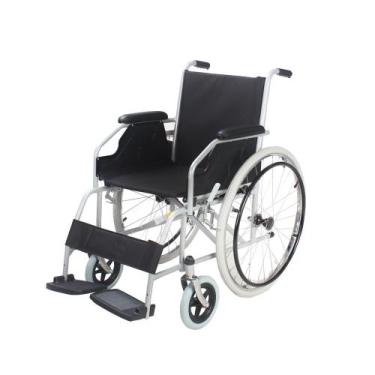 Imagem de Cadeira De Rodas Dobrável Em Aço Encosto 44 Cm Suporta Até 100 Kg Pneu