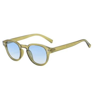 Imagem de Óculos de sol retrô oval masculino com rebites, lentes transparentes, estilo oceano, com lentes degradê UV400, óculos de sol feminino amarelo azul (verde, azul, gradiente)