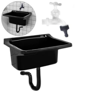 Imagem de Tanque Lavanderia 22L Preto + Sifão Universal Sanfonado +