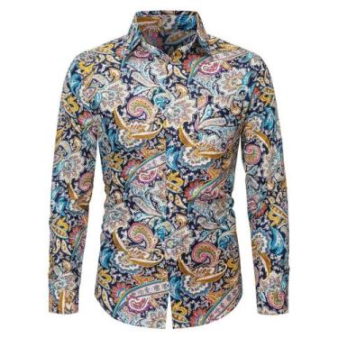 Imagem de Camisa QZH.DUAO 70s Disco para homens casual Paisley 4GG