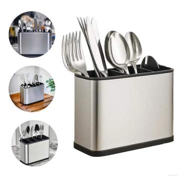 Imagem de Escorredor Porta Talheres Pia Mesa Aço Inoxidável Powermaid