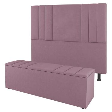 Imagem de Kit Cabeceira e Baú Cama Box Solteiro Grace 90cm Suede Rosé - Desk Design