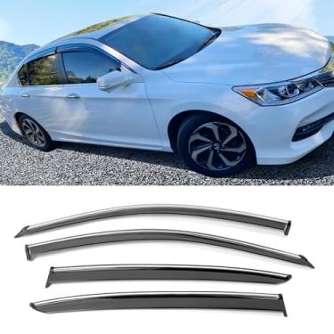 Imagem de IKON MOTORSPORTS Viseiras de janela com fita adesiva, compatível com Honda Accord Sedan 2013-2017, injeção de fumaça com acabamento cromado Policarbonato 4 peças protetores de chuva, 2014 2015 2016