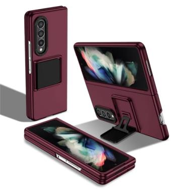 Imagem de Para Samsung Z Fold 5 4 3 3D Suporte dobrável oculto Capa de telefone fosca para Samsung Z Flip 3 4 5 Suporte para PC Capa, vinho tinto, para Samsung Z Flip 4