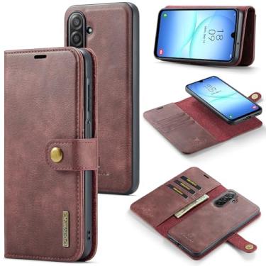Imagem de DG.MING Capa carteira de couro magnética destacável 2 em 1 para Samsung Galaxy A17 4G/A17 5G, capa flip com 3 compartimentos para cartão, 1 compartimento oculto para dinheiro, suporte flip e capa de