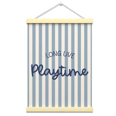 Imagem de Long Live Boyhood Pôster de listras azuis com moldura para quarto de meninos, berçário, sala de jogos, decoração de parede para casa, pôster suspenso 40,6 x 30,5 cm para decoração de sala de aula