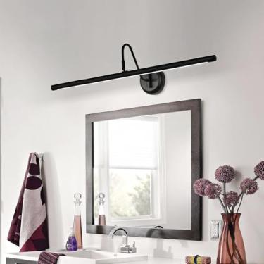 Imagem de Luz de espelho LED banheiro 360° giratório ângulo ajustável luzes de parede iluminação de imagem metal moderno à prova d'água lâmpada de parede para sala de estar quarto penteadeira (luz branca preta