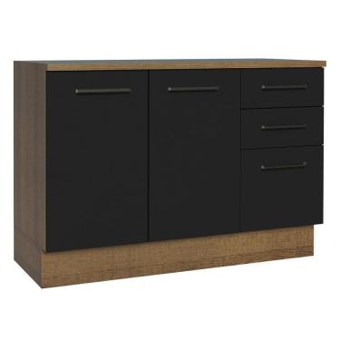 Imagem de Balcão De Pia Cozinha 2 Portas E 3 Gavetas (com Tampo) Rustic/preto Agata Madesa Rustic/preto