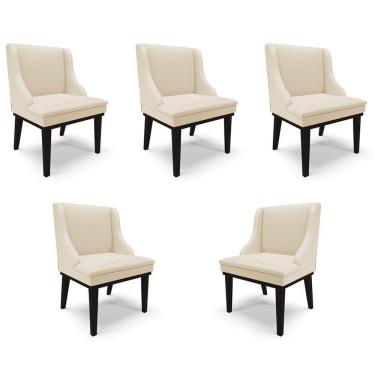 Imagem de Kit 5 Cadeiras Decorativas Sala De Jantar Base Fixa De Madeira Firenze Pu Bege/preto G19 - Gran Belo