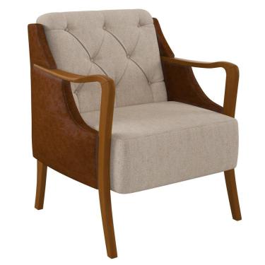 Imagem de Poltrona Decorativa Para Sala De Estar Capitonê Lapa M22 Pu Camel/linho Cru - Mpozenato