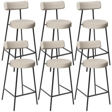 Imagem de Kit 06 Banquetas Baixa Para Cozinha Sala De Jantar Bar Bancada Milão L02 Linho Palha - Lyam Decor