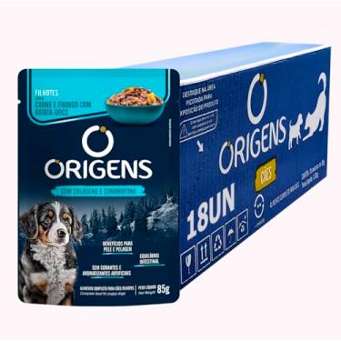 Imagem de Ração Úmida Sachê Origens Cães Filhotes Carne com Frango 85g 18 Unidades Cachorro