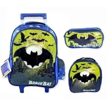 Imagem de Kit Mochila Infantil Masculina Bravebat Morcego Rodinhas - Yepp