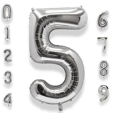 Imagem de Balões com número de hélio AULE, folha de prata de 40 polegadas, númer