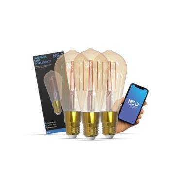 Imagem de Avant Neo Kit 3 Lâmpadas LED Filamento Smart ST64 6W E27, Luz Amarela 1800K/2700K, Dimerizável, Alexa, Google e Tuya