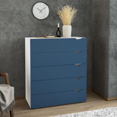 Imagem de Cômoda 5 Gavetas Porto Branco Azul Politorno Móveis