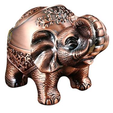 Imagem de Yulakes Cinzeiro vintage decorativo criativo de metal à prova de vento em forma de elefante, cinzeiro de elefante para decoração de mesa, escritório, sala de estar, quarto, bar, bronze verde (Bronze)