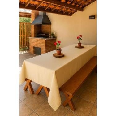Imagem de Toalha de Mesa Grande Oxford Rústica Decorativa Retangular para 10 a 12 Lugares – Lisa ou Estampada (PALHA)