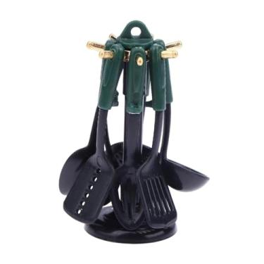 Imagem de YIJU Conjunto de 7 peças de utensílios de cozinha para casa de bonecas com organizador para maquetes de quartos, brinquedos e acessórios para mini casas de, Preto Verde