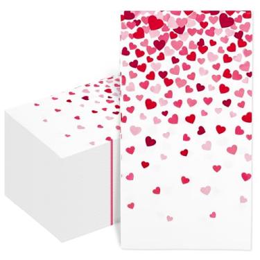 Imagem de FYSUIMU 100 guardanapos para convidados do dia dos namorados vermelho rosa coração guardanapo de papel descartável jantar toalha de mão guardanapo para casa cozinha banheiro pó quarto casamento