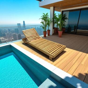 Imagem de Espreguiçadeira de Piscina Reclinável de Madeira Maciça Tropical Madeiral Madeiral