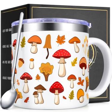 Imagem de Lifecapido Presentes de cogumelos para mulheres, caneca de café com isolamento de cogumelos 400 ml, presentes de aniversário estéticos para amantes de cogumelos, mulheres, amigas, esposas