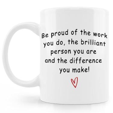 Imagem de BESERH Caneca de café inspiradora para escritório, adeus adeus aposentadoria presentes para colegas de trabalho chefe, Be Proud of the Work You Do Caneca de café cerâmica 325 ml