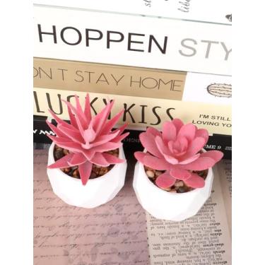Imagem de Pacote com 2 mini plantas suculentas artificiais, decoração rosa, acessórios de mesa em vaso falsos para mulheres, decoração de mesa de escritório em casa