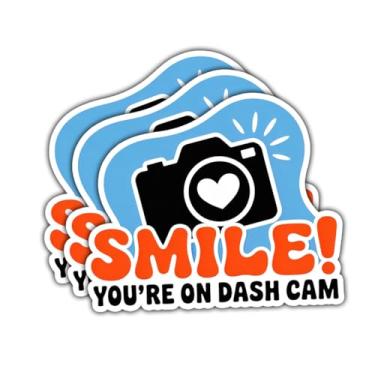 Imagem de Adesivo de câmera Smile You're On Dash, adesivo engraçado de aviso para câmera de carro, placa de vinil refletiva à prova d'água para veículos, caminhões, SUV, janela, para-choques, laptop, capacete
