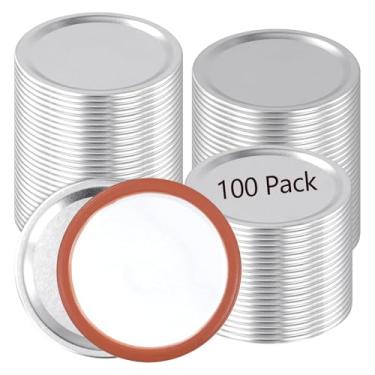 Imagem de JEUIHAU Pacote com 100 tampas de conserva de boca larga (8,5 cm), tampas de pote de metal tipo dividido com vedações de silicone para decapagem, geleias, preservação de produtos secos