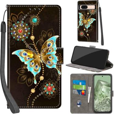 Imagem de Capa carteira para Google Pixel 8A, com [3 compartimentos para cartão], fecho magnético com suporte, capa flip protetora à prova de choque, borboleta verde