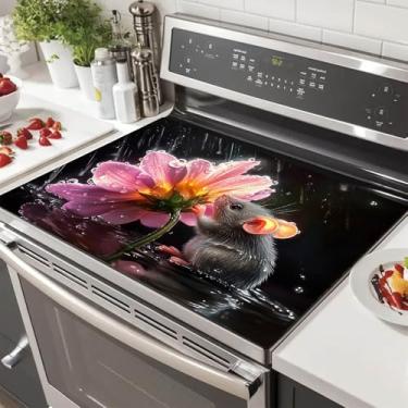 Imagem de HOMETITUTE Capa superior de fogão de mouse chuvoso para fogão elétrico de 71 x 50 cm, protetor de fogão de vidro de diatomita, tapete de bancada, capa de fogão elétrico para decoração de cozinha