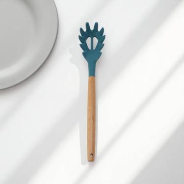 Imagem de Generic 1 colher para lavar à mão apenas silicone massa garra silicone cabo de madeira azul escuro 12,6 polegadas