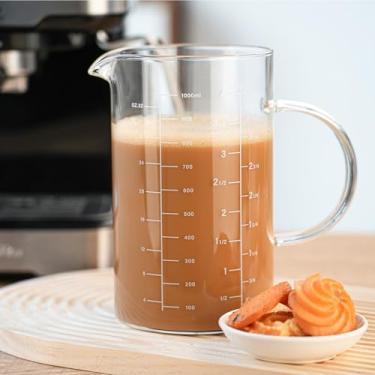 Imagem de Copo medidor de vidro, alça isolada, bico em forma de V, copo medidor de vidro de borossilicato alto 1000 ml、/1 litro, 4 xícaras para cozinha ou restaurante, fácil de ler