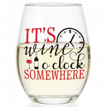 Imagem de Ymzkpoa Presentes fofos de taça de vinho para mulheres, mãe, irmã, tia, amigas, colegas de trabalho, It's Wine o'clock Somewhere Taça de vinho sem haste, presente de aniversário personalizado