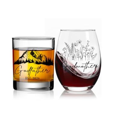 Imagem de 2026 Will You Be My Godparents Gift Set, Godfather Godmother Proposal Gifts Taça de vinho sem haste e copo de uísque, presentes de batismo para padrinhos, presente de agradecimento para padrinhos no