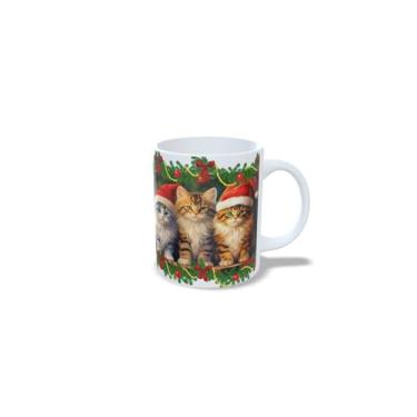 Imagem de Caneca de Cerâmica Natalina, Branca, 325ml, com Decoração de Bolas de Natal em Vermelho, Azul e Verde (13)