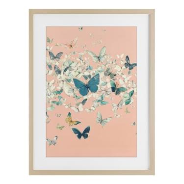 Imagem de Stupell Industries Aglomerado de borboletas sobre rosa e preto emoldurado sob vidro, design por Petal Prints Design, 20 x 14