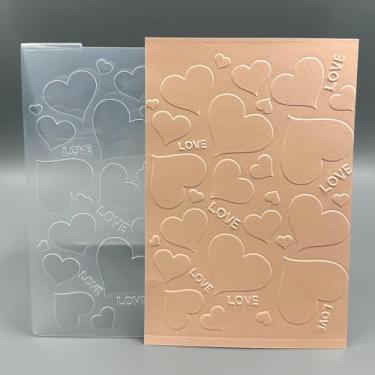 Imagem de Modelo de pasta em relevo de plástico 3D Dia dos Namorados, textura de amor, tamanho A6 para fazer cartões, faça você mesmo, scrapbooking, papel, artesanato, artesanato, scrapbook, artes, decoração