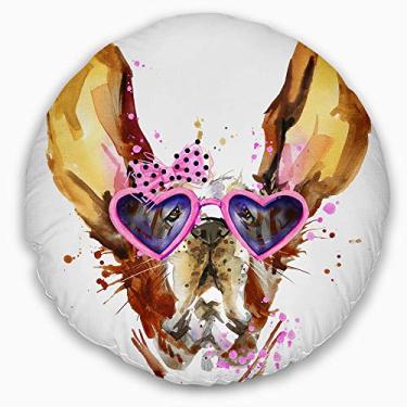 Imagem de Designart Brown Cachorro fofo com óculos de coração, sala de estar, sofá, almofada de alta qualidade + capa de almofada impressa em ambos os lados 50 cm