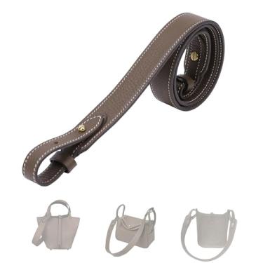 Imagem de DGAZ Alça de ombro TC de couro para Hermes Picotin/Lindy/Evelyne, feita à mão, alça de bolsa transversal substituível (3,8 cm de largura, 70 cm de comprimento, cinza Etoupe (tachas douradas)