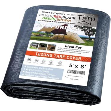 Imagem de TEZONG Lona preta 12Mil resistente à prova d'água de 1,5 x 2,4 m, polietileno (PE), 12 mm, 1,5 m x 243,84 cm, acampamento, caça, cobertura de barco, preparação para emergências, praia, eventos