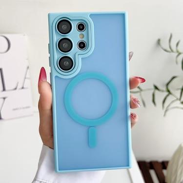 Imagem de MVVKKY Capa protetora de lente translúcida fosca à prova de choque para Samsung S24Plus com capa magnética para carregamento sem fio (para Samsung S24Plus/YF Azul)