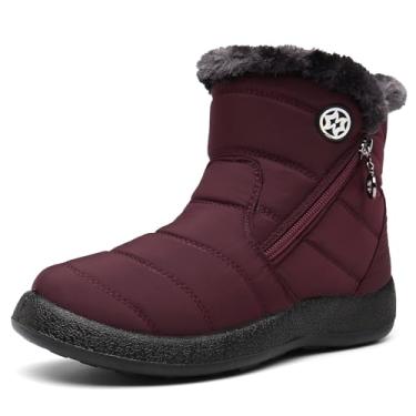 Imagem de Botas femininas forradas com pele para inverno botas de neve botas de cano curto botas impermeáveis para uso ao ar livre confortáveis sapatos femininos, Vermelho, 10