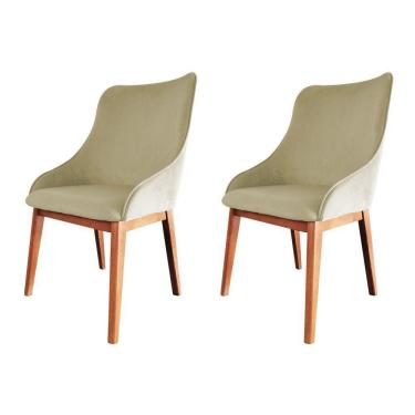 Imagem de Kit 2 Cadeiras De Jantar Luxo Estofada Elisa Anatômica Veludo Bege Base Madeira Maciça Mel