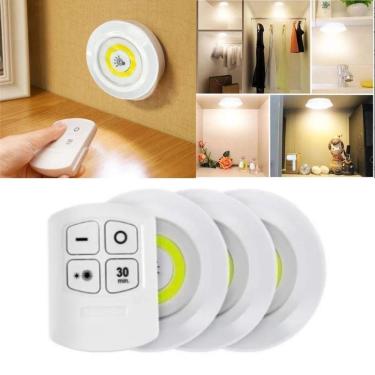 Imagem de Kit 3 Lâmpada Luminária Adesiva Led 3 Spot Luz Fria Controle Remoto Smd